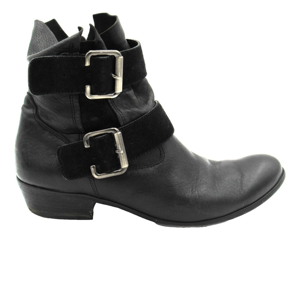Paul Green Womens Leather Denver Belted Biker Boots Black